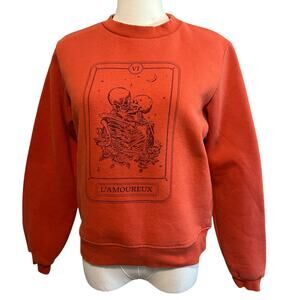 CROPP Sweatshirt SZ S Orange Skulls Kissing Cropped L'amoureux" Casual Boho Chic